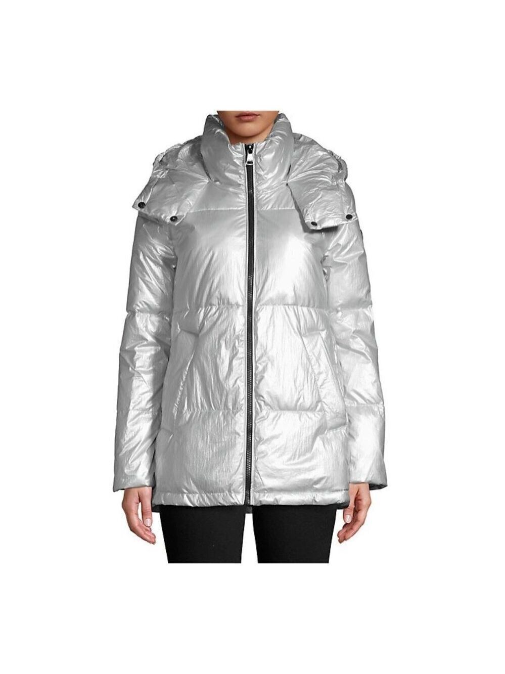 Calvin Klein Hooded Metallic Parka Large - Silver